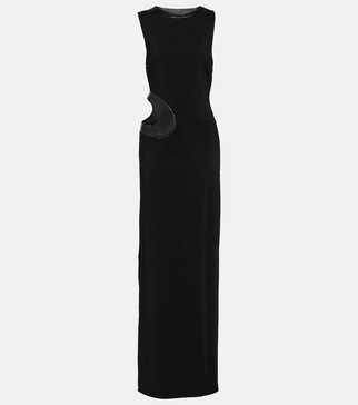 Cutout leather-trimmed gown