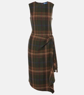 Plaid wool-blend midi dress