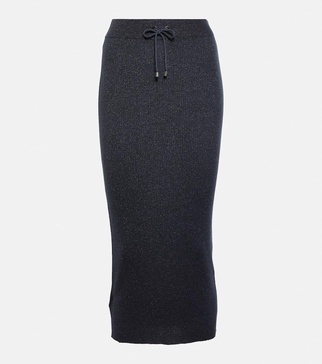 Ribbed-knit cashmere midi skirt