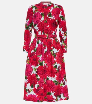 Floral cotton-blend poplin midi dress