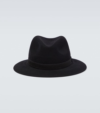 Leather-trimmed wool fedora