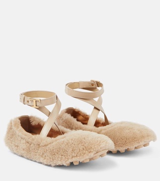 Bubble shearling ballet flats