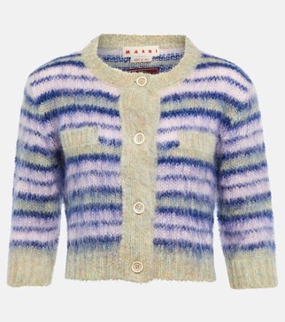 Striped cropped mohair-blend cardigan