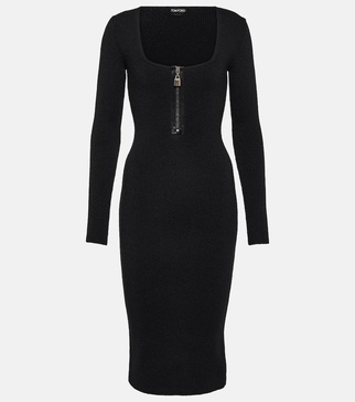 Ribbed-knit wool midi dress