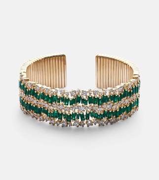 18kt gold bangle with emeralds and diamonds