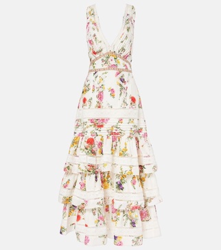 Floral tiered cotton and silk maxi dress