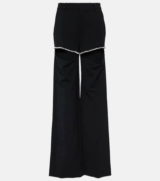 Crystal embellished wool-blend crêpe pants