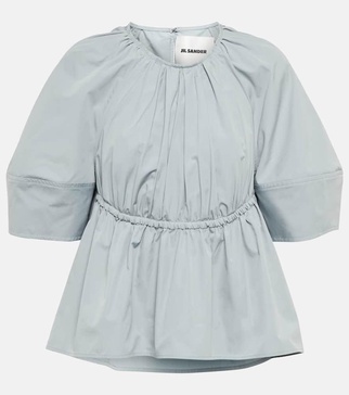 Gathered cotton poplin blouse