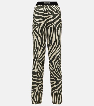 Printed silk-blend wide-leg pants