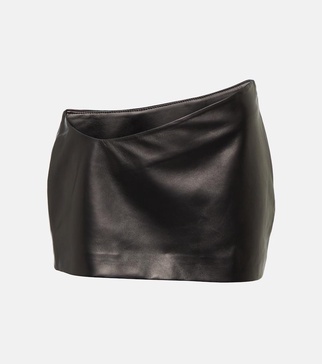 Asymmetric leather miniskirt