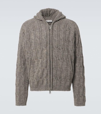 Level Hood cable-knit wool zip-up hoodie