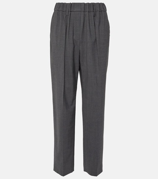 Mid-rise wool-blend straight pants