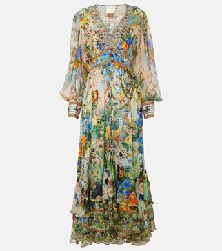 Embellished printed silk maxi dress