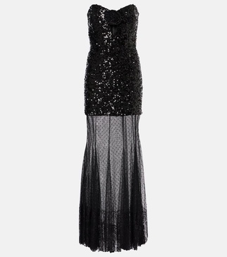 Diana sequined mesh-trimmed gown