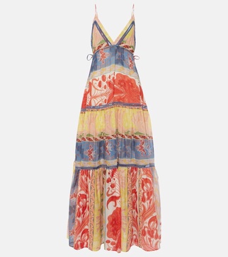 Printed cotton and silk maxi dress