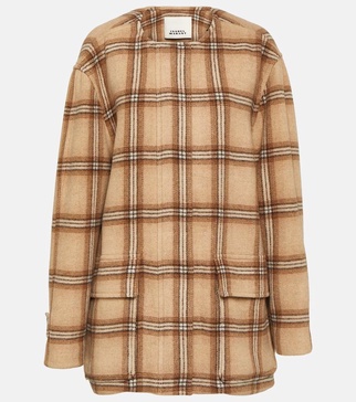 Checked wool blend coat