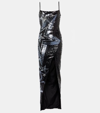 Sequined side-slit maxi dress