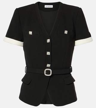 belted short-sleeved blouse