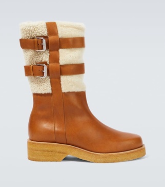 Shearling-trimmed leather boots