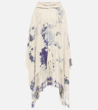 Tie-dye cashmere hooded poncho