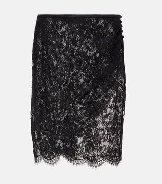 Sheer cotton-blend lace wrap skirt