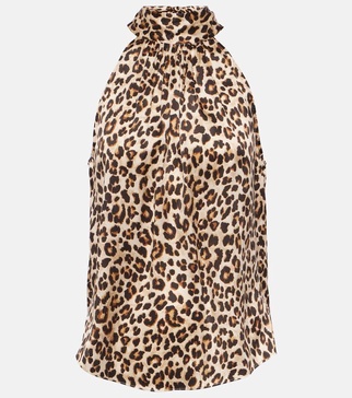 Tanisha leopard-print silk-blend top