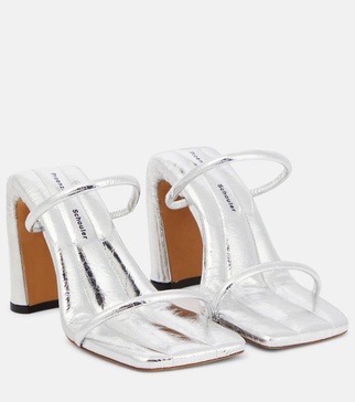 Square Slide metallic leather sandals