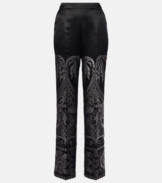 Printed silk-blend wide-leg pants