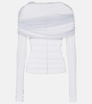 Veiled off-shoulder silk tulle top