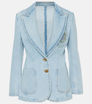 Embroidered denim blazer