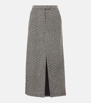 Herringbone high-rise midi skirt