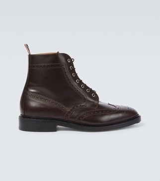 Leather lace-up brogue boots