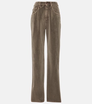 Mid-rise cotton velvet straight pants