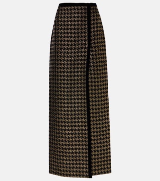 Houndstooth tweed maxi skirt