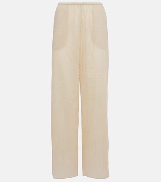 Monogram cotton-blend wide-leg pants