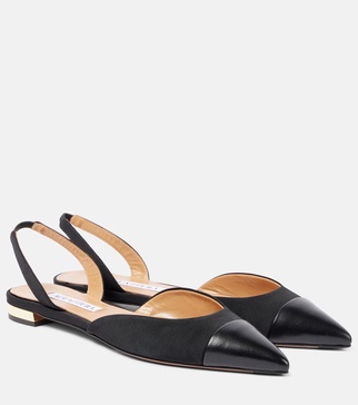 Leather-trimmed slingback flats