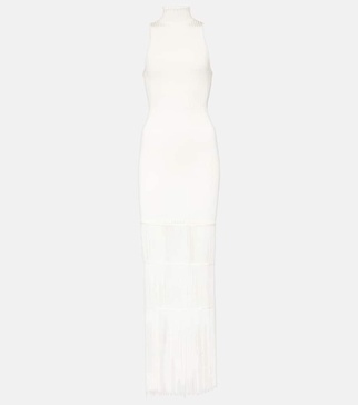 Zare fringed ribbed-knit maxi dress