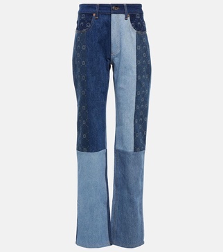 Moonogram patchwork straight jeans