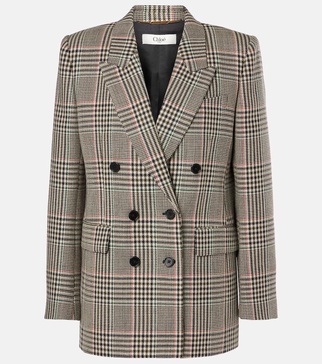 Double-breasted checked wool blazer