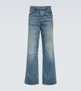 Shotgun distressed wide-leg jeans