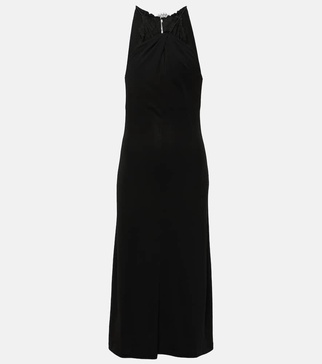 Lace-trimmed crepe midi dress