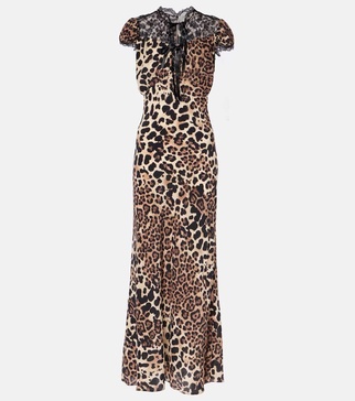 Leopard-print silk midi dress