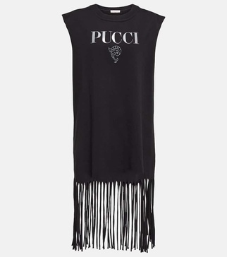 Logo fringed cotton jersey minidress