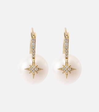 Starburst 14kt gold earrings with diamonds and pearls