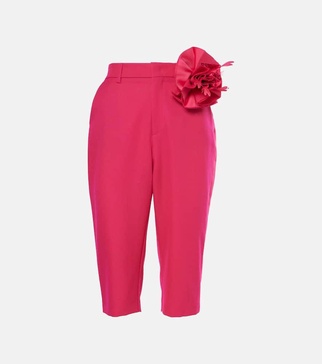 Floral-appliqué wool capri pants