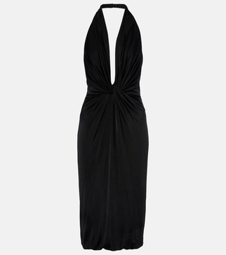 Gathered halterneck midi dress