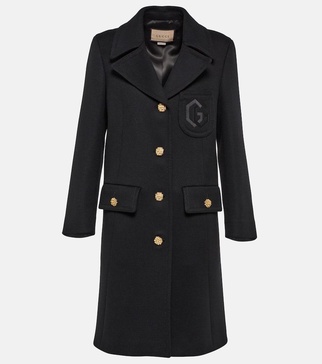 Double G embroidered wool coat