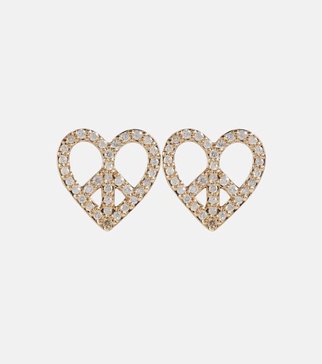 Peace Heart 14kt gold earrings with diamonds