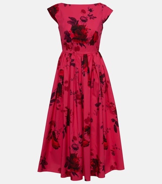 Floral cotton faille midi dress