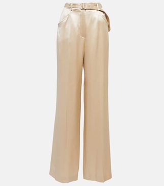 Belted high-rise silk pants